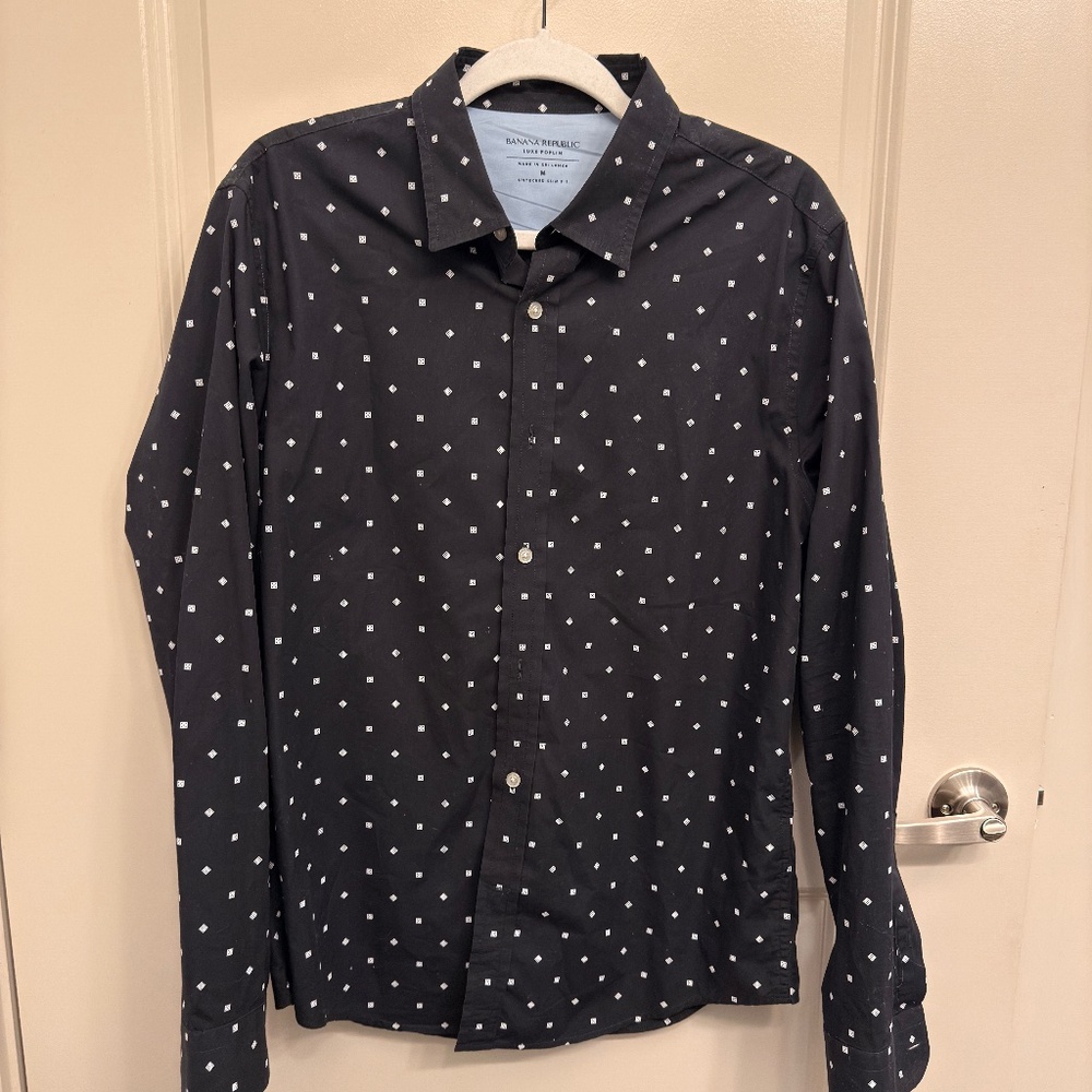 Banana Republic Men's Luxe Poplin Dress Shirt - M, Slim Fit, Black